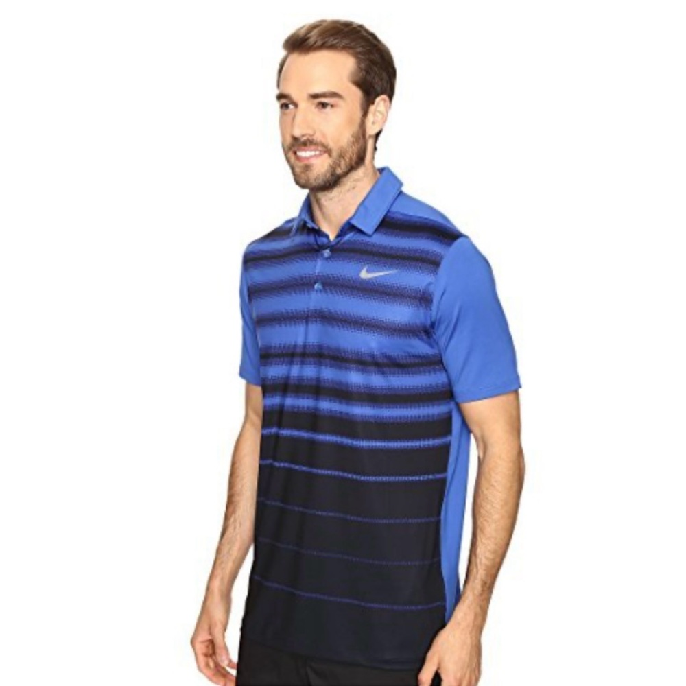 Nike 2016 Mobility Fade Stripe Logo Chest Mens Golf in Blue / Black size Large